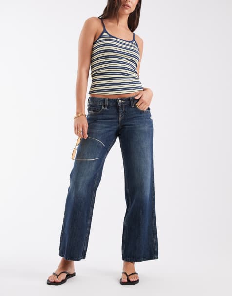 Hollister – Ciemnoniebieskie jeansy baggy z bardzo niskim stanem i wiązaniem w talii - view 1