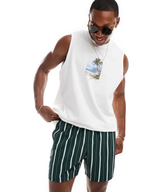 Hollister – Ciemnozielone szorty kąpielowe o długości 5 cali w paski
