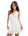 [Hollister] Hollister cinch waist tiered halter neck mini skort dress in white L WHITE