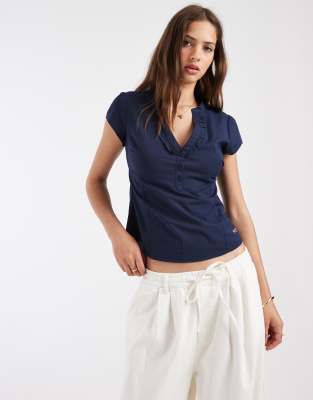 Hollister Cinched Short Sleeve Henley Shirt In Multi