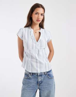 Hollister Cinched Short Sleeve Henley Shirt In Blue