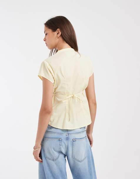 Hollister cinched short sleeve henley shirt in yellow - view 1