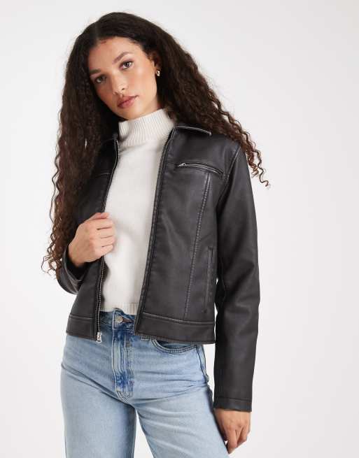 Hollister classic faux leather moto jacket in black