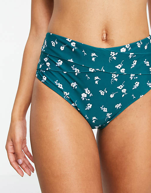 Hollister co-ord banded high waist bikini bottom in green floral