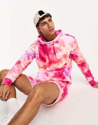 Hollister co-ord central logo dopamine acid wash hoodie in pink