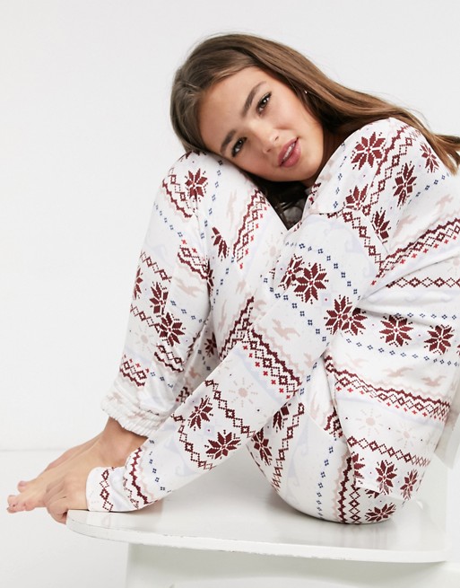 Hollister co-ord flannel drawstring jogger in fair isle print