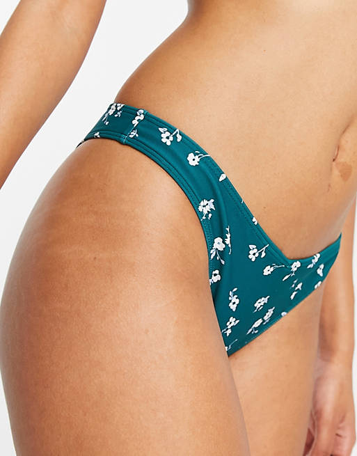Hollister co-ord high leg bikini bottom in green floral