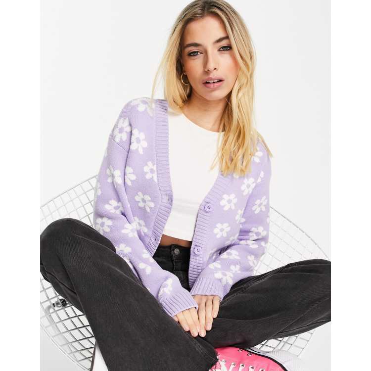 Purple floral cardigan deals