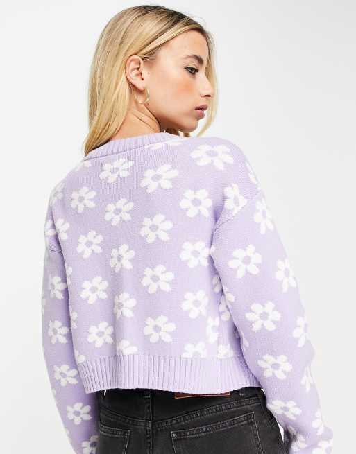 Hollister co-ord knitted cardigan in lavender floral