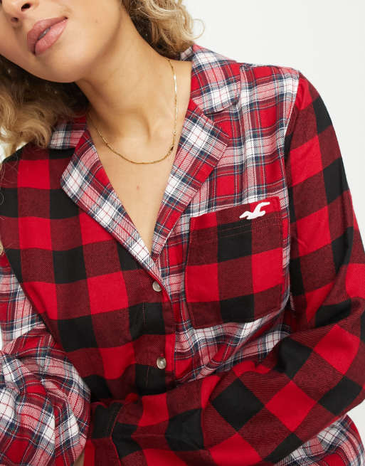 Hollister red and black flannel top