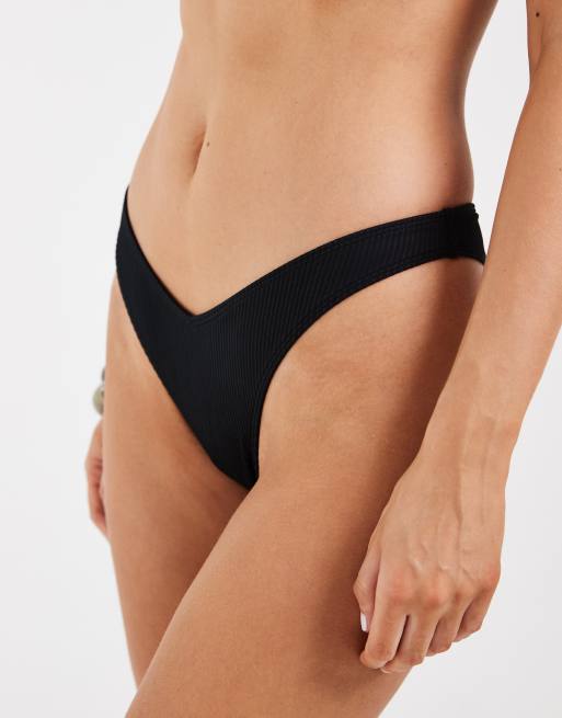 Hollister co-ord rib cheekiest bikini bottoms in black, 2 of 4