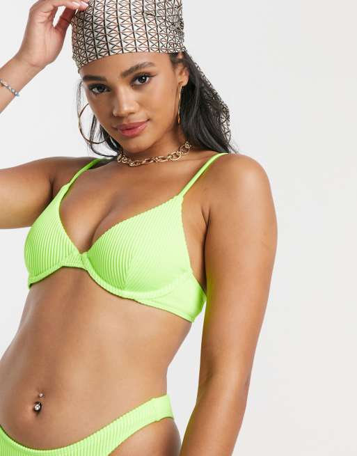Neon green underwire store bikini top