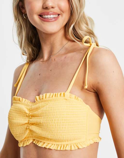 Yellow Crochet Mesh Bandeau Bralette Top 100% Cotton 