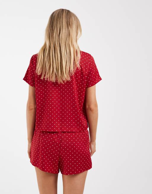 Hollister co-ord ruffle pyjama shorts in red heart polka dot, 4 of 4
