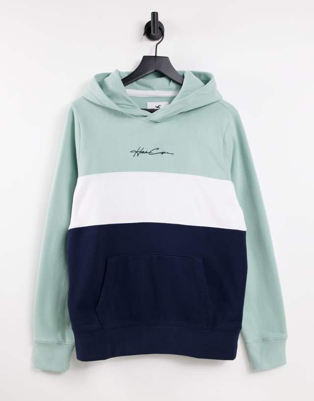 Hollister color block hoodie in blue
