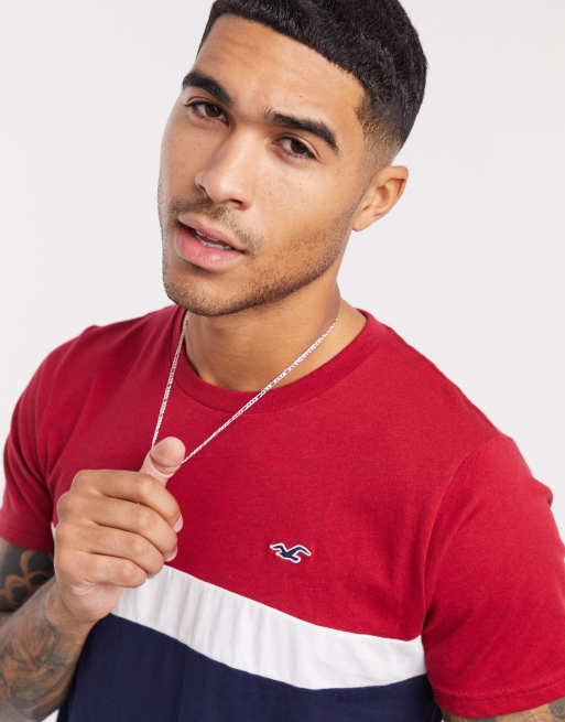 Hollister color block t shirt in red and navy ASOS
