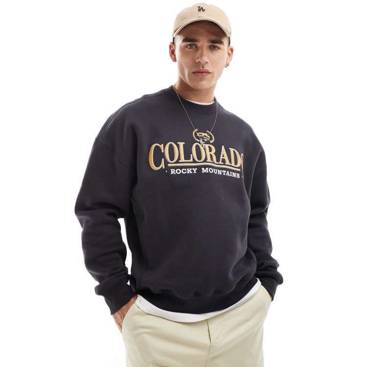 Hollister Colorado varsity vintage relaxed fit sweatshirt in black ASOS