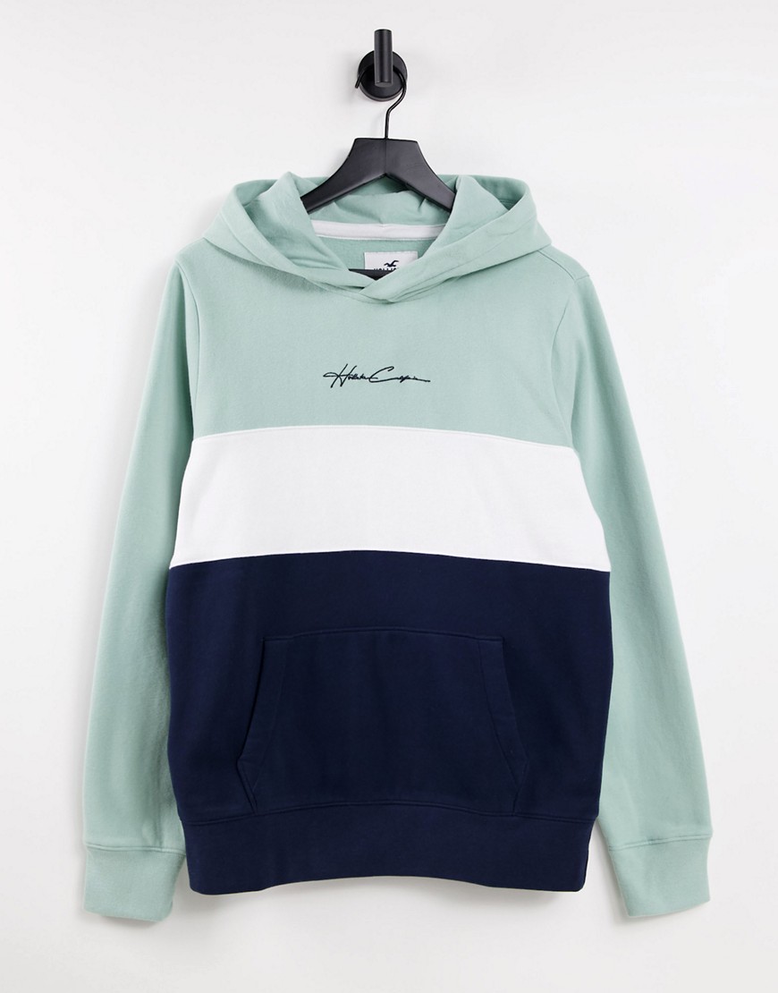 Hollister colour block hoodie in blue-Green