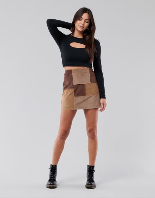 Brown corduroy skirt hollister clearance