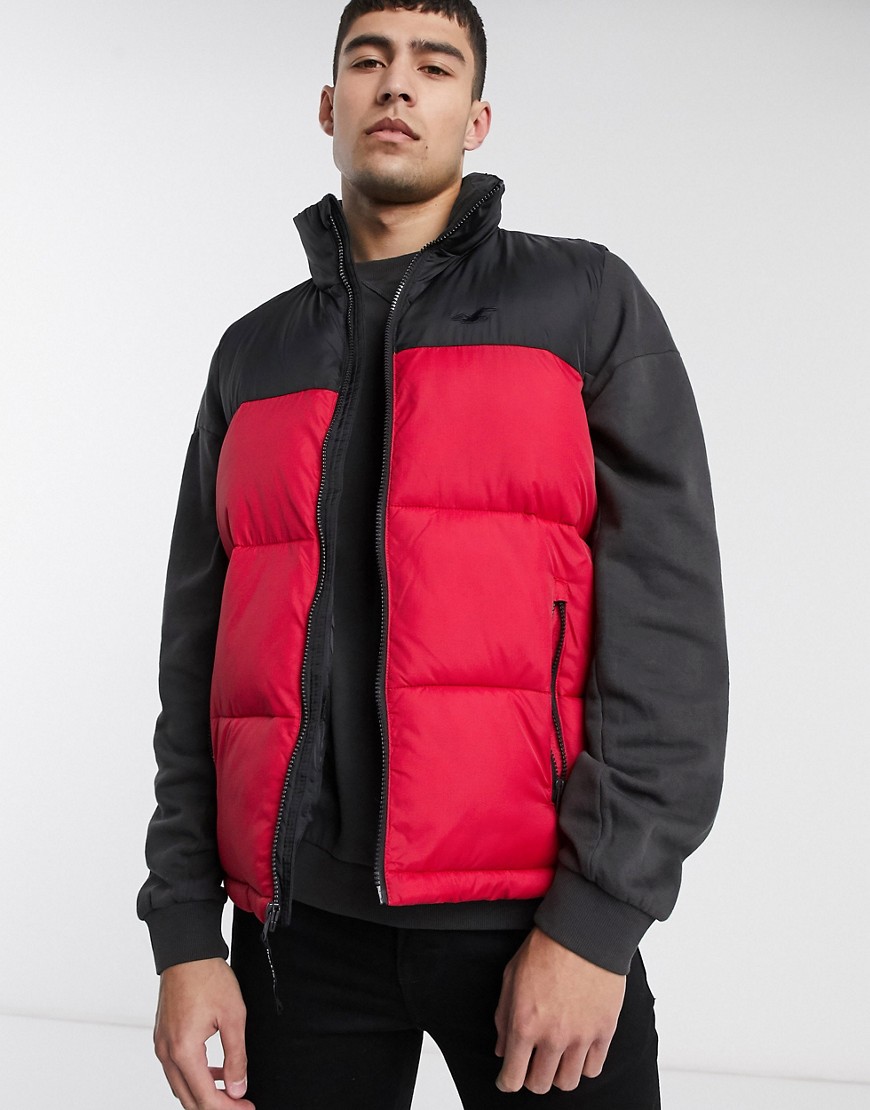 Hollister colourblock puffer vest in red/black