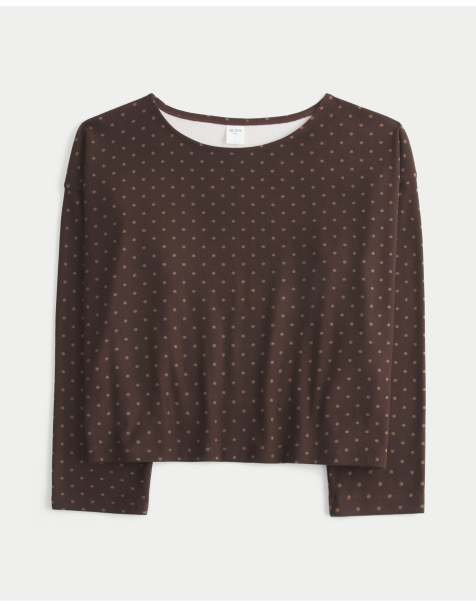 Hollister Comfy cloud off-the-shoulder top in brown dot - view 1