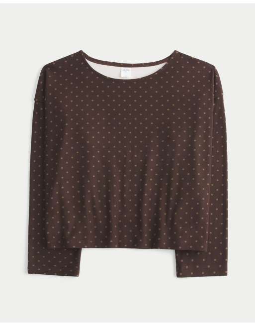 Hollister Comfy cloud off-the-shoulder top in brown dot, 1 of 1