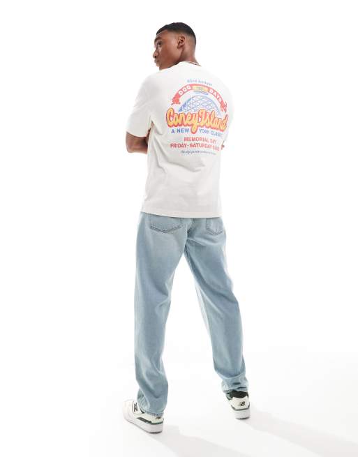 Hollister Coney Island back print t-shirt boxy fit in off white
