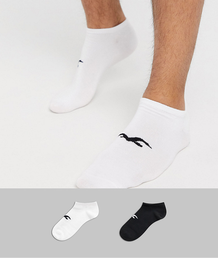 Hollister - Confezione da 2 paia di calzini alla caviglia con logo bianchi/neri-Bianco