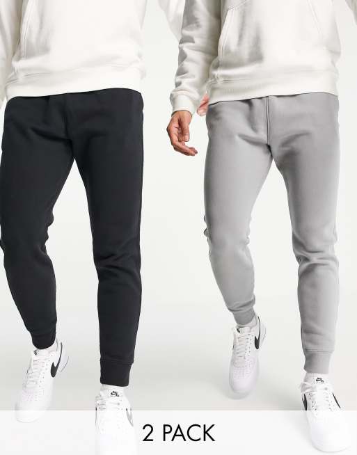 Hollister - Confezione da 2 paia di joggers felpati neri/grigi con fondo elasticizzato e logo