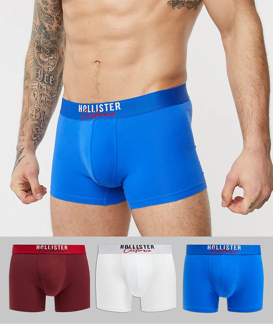 Hollister - Confezione da 3 boxer aderenti rossi/blu navy/blu con elastico a contrasto con logo-Multicolore