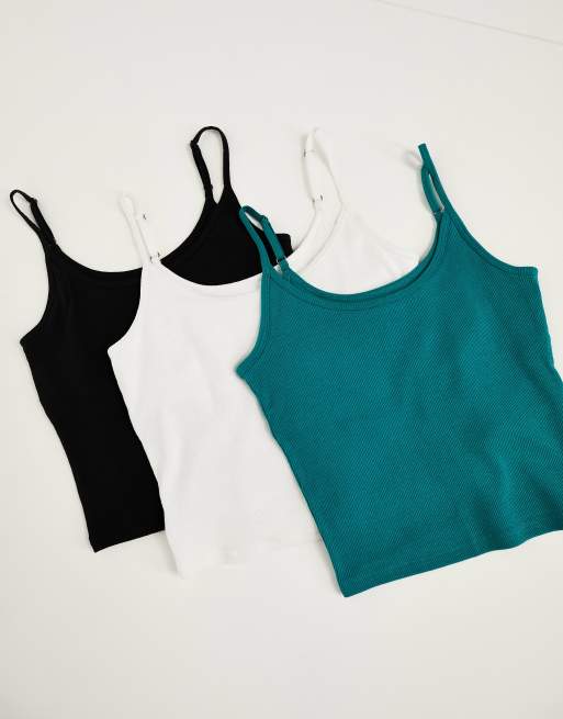Hollister - Confezione da 3 canotte a coste bianca, blu e nera