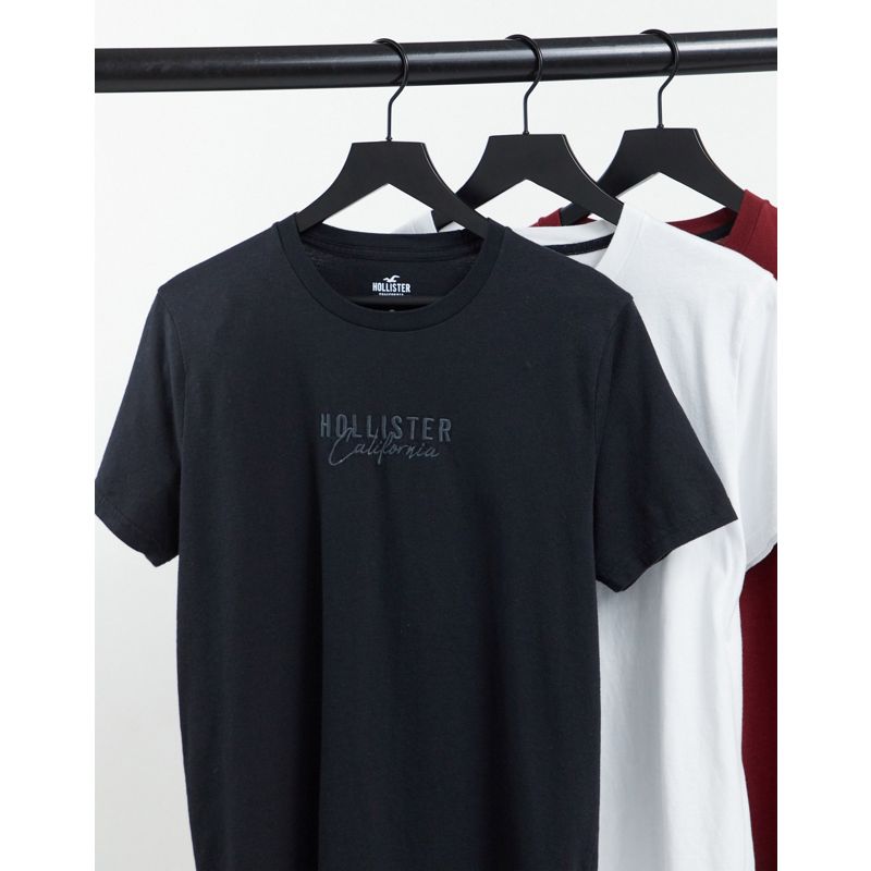 7rlgB Uomo Hollister - Confezione da 3 T-shirt bianco/rosso/nero con logo centrale