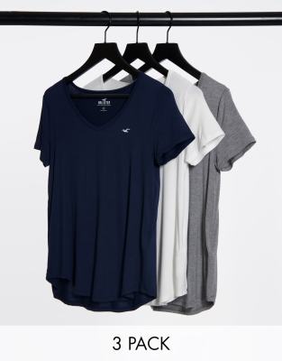 Hollister - Confezione da 3 T-shirt con scollo a V multi