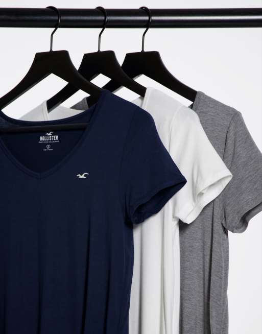 Hollister - Confezione da 3 T-shirt con scollo a V multi, 3 di 4