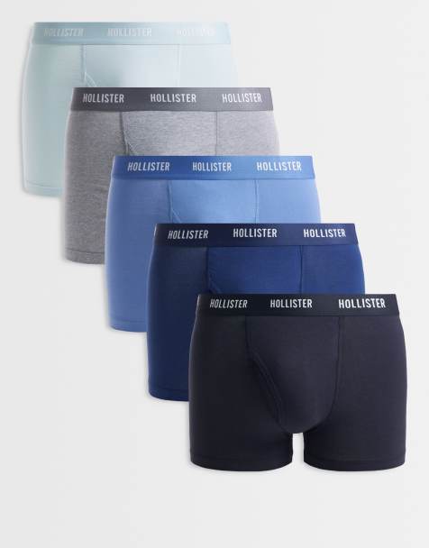 Hollister - Confezione da 5 boxer classici blu tinta unita con fascia con logo - view 1