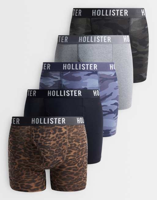 Hollister confezione da 5 boxer con apertura frontale a stampa leopardata e mimetica, 1 di 3