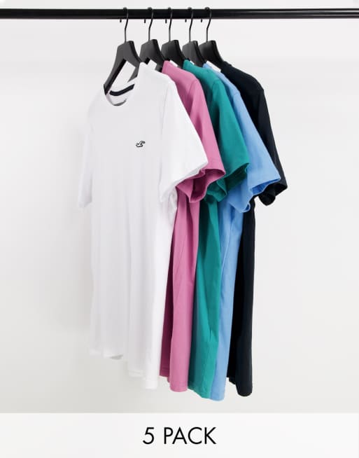 Hollister - Confezione da 5 t-shirt con logo nera, verde, blu, rosa e bianca