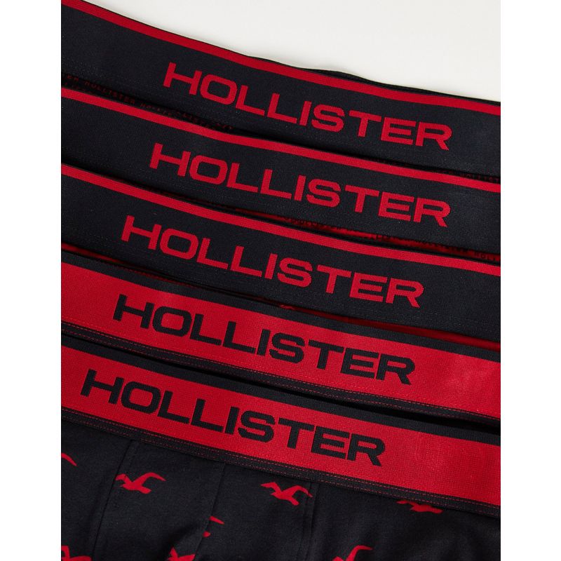 Intimo da uomo Intimo da uomo e Calzini Hollister - Confezione da cinque boxer aderenti in nero e rosso con logo e fascia in vita