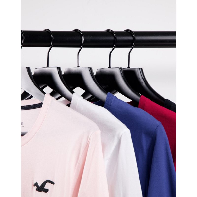 Uomo Confezioni multipack Hollister - Confezione da cinque top a maniche lunghe in nero, bianco, blu, rosa e rosso con logo