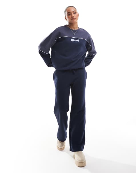 Hollister contrast panel straight leg trackies in navy (part of a set) - view 1