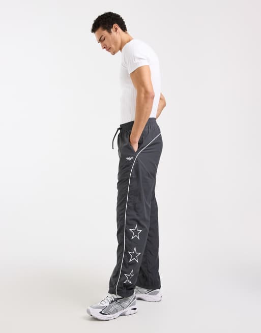 Hollister contrast piping baggy track bottoms in black, 3 of 5