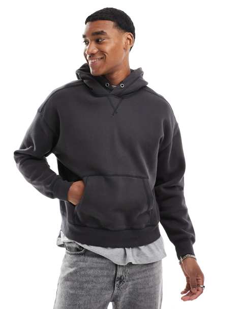 Hollister contrast stitch cropped hoodie in black - view 1