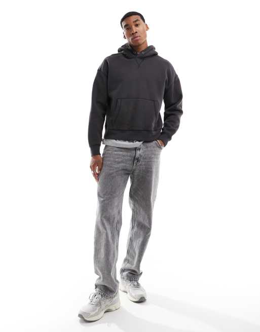 Hollister contrast stitch cropped hoodie in black, 2 of 4