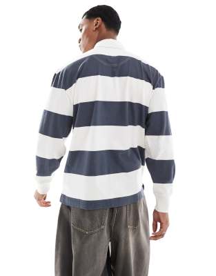 Hollister Contrast Stripe Varsity Logo Rugby Top In Multi