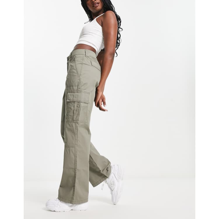 Hollister cord baggy cargo trouser in olive