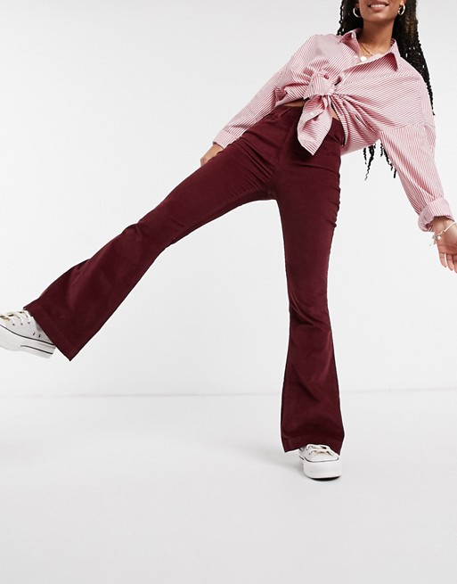 Hollister cord flare trousers in burgundy