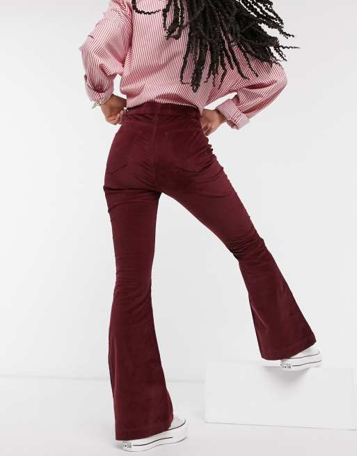 Burgundy corduroy flare pants sale