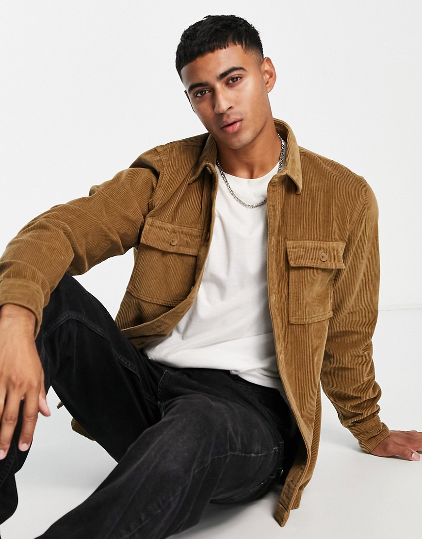 Hollister cord overshirt in brown-Gray