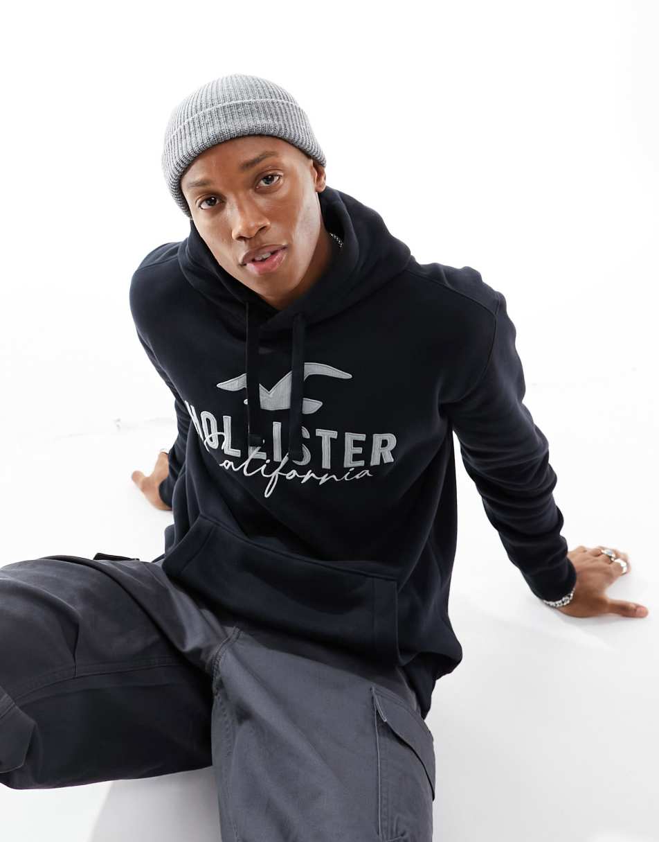 Hollister cord tech logo hoodie in black