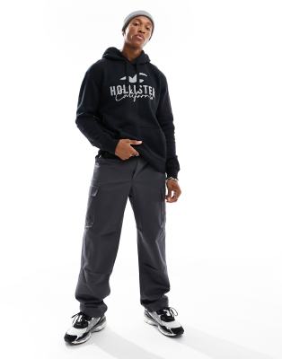 Hollister cord tech logo hoodie in black